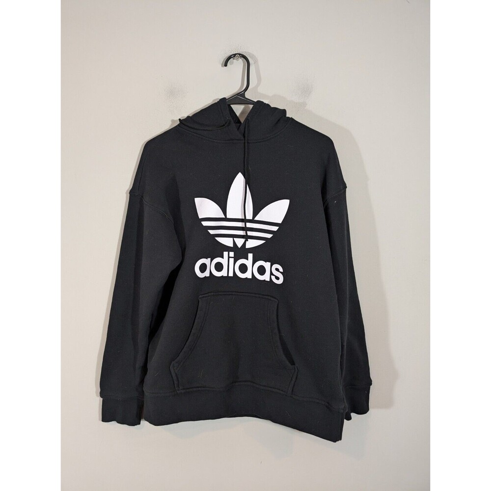 Adidas Womens Black Logo Long Sleeve Hoodie‎ Sz XS Athletic Streetwear Spellout
